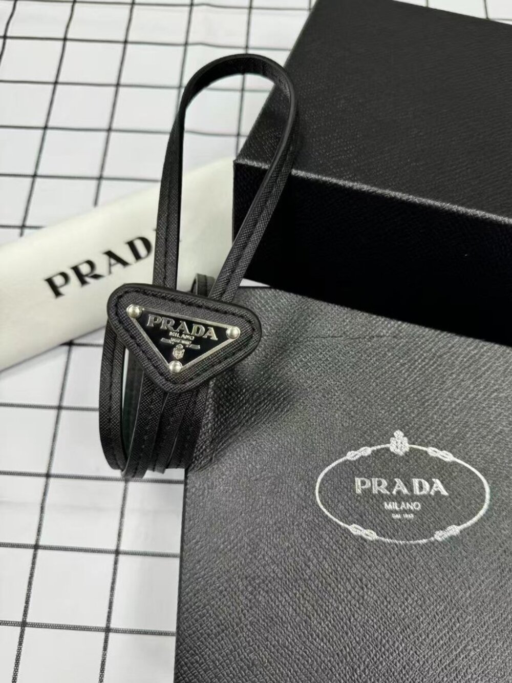 Prada Black Bolo Tie💞🥰 Saffiano Leather - Gift Box Included (Unisex)